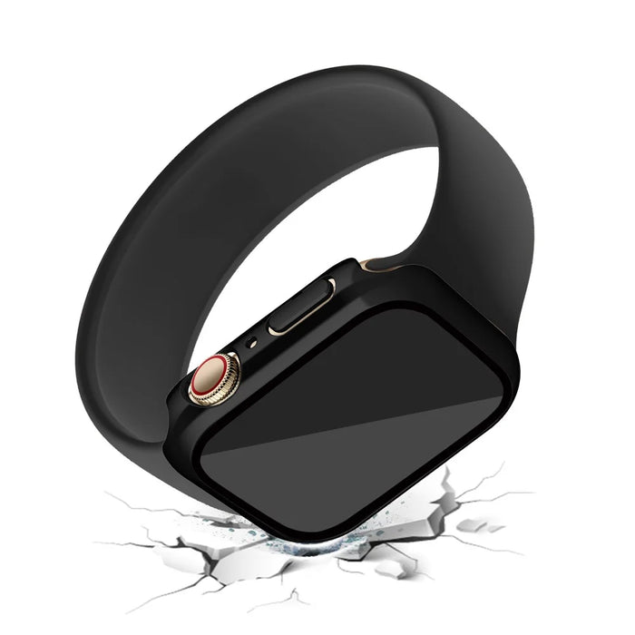 PC Watch Case for Apple Watch Series 9 / 8 / 7 45mm Well-protected Electroplating Watch Cover with Tempered Glass Screen Protector - Black - 4