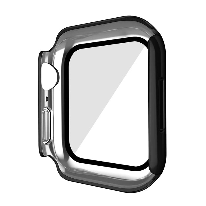 PC Watch Case for Apple Watch Series 9 / 8 / 7 45mm Well-protected Electroplating Watch Cover with Tempered Glass Screen Protector - Black - 7