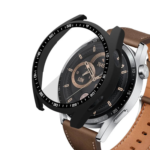 For Huawei Watch GT 3 46mm Shockproof Hard PC Frame Protective Shell with Anti-Scratch HD Tempered Glass Screen Protector - Black - 1
