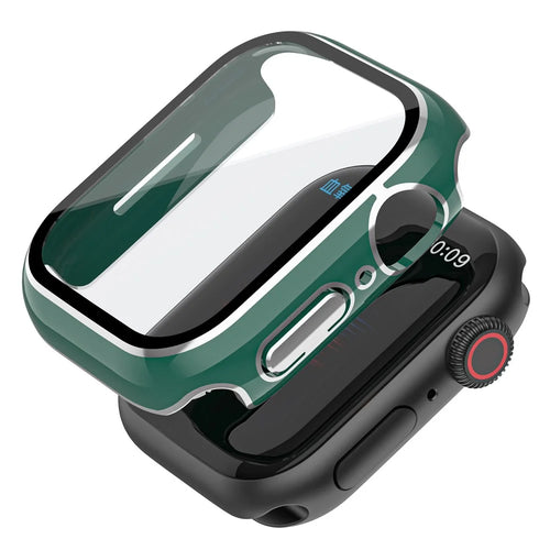 For Apple Watch Series 9 / 8 / 7 41mm Hard PC Anti-scratch Watch Case Shell with Tempered Glass Screen Protector - Green - 1