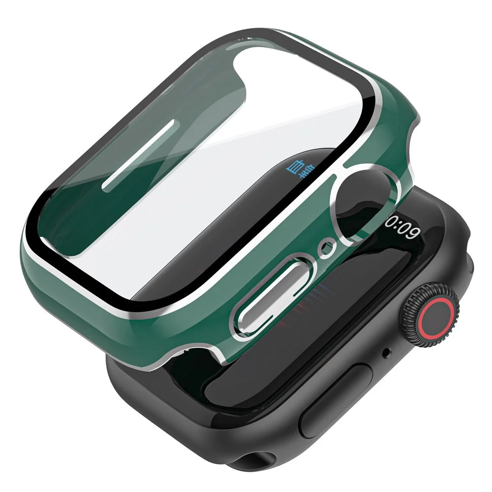 For Apple Watch Series 9 / 8 / 7 41mm Hard PC Anti-scratch Watch Case Shell with Tempered Glass Screen Protector - Green - 1