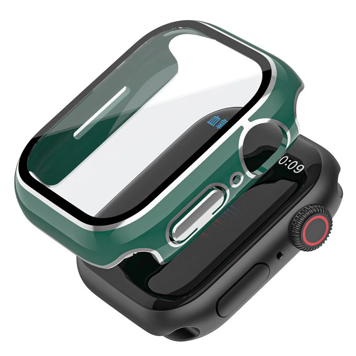 For Apple Watch Series 9 / 8 / 7 41mm Hard PC Anti-scratch Watch Case Shell with Tempered Glass Screen Protector - Green - 1