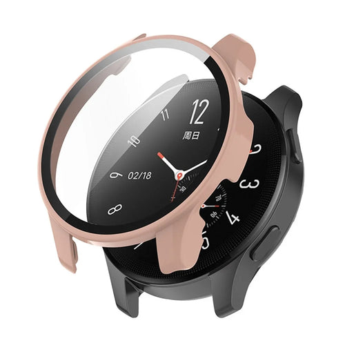 For vivo Watch 2 Well-protected PC Watch Case Cover with Tempered Glass Screen Protector - Pink - 1