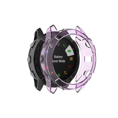 For Garmin Fenix 6X/6X Pro Transparent TPU Anti-aging Anti-drop Smart Watch Protective Frame Case - Purple - 1