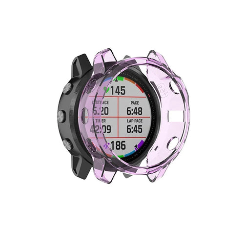 For Garmin Fenix 6S/6S Pro Transparent TPU Anti-aging Smart Watch Frame Protective Case - Purple - 1