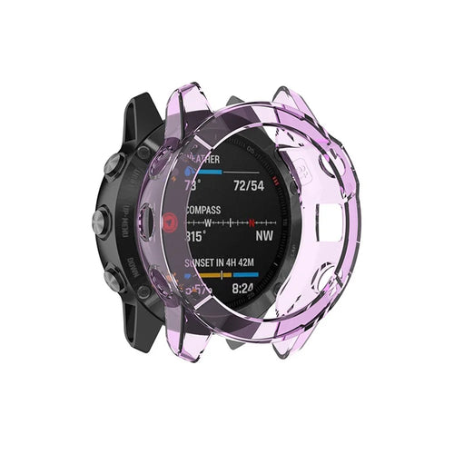 For Garmin Fenix 6/6 Pro Transparent TPU Anti-drop Watch Frame Protective Case - Purple - 1