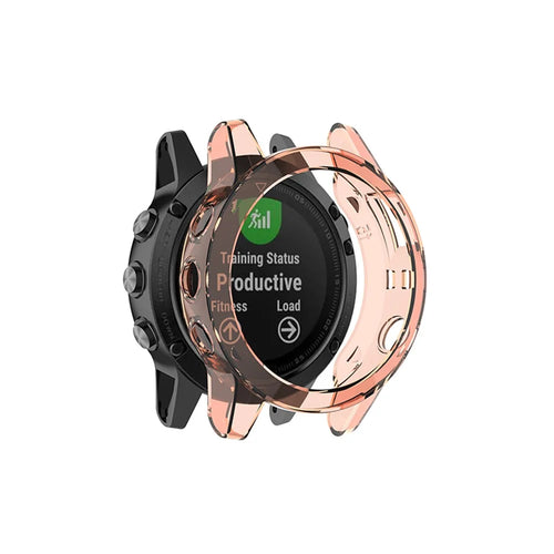 Transparent Watch Case for Garmin Fenix 5/5 Plus Full Coverage Soft TPU Protective Cover - Transparent Pink - 1
