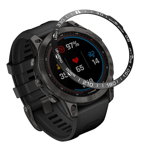 For Garmin Fenix 7 Sporty Scale Design Stainless Steel Watch Bezel Protective Ring - Black/White - 1