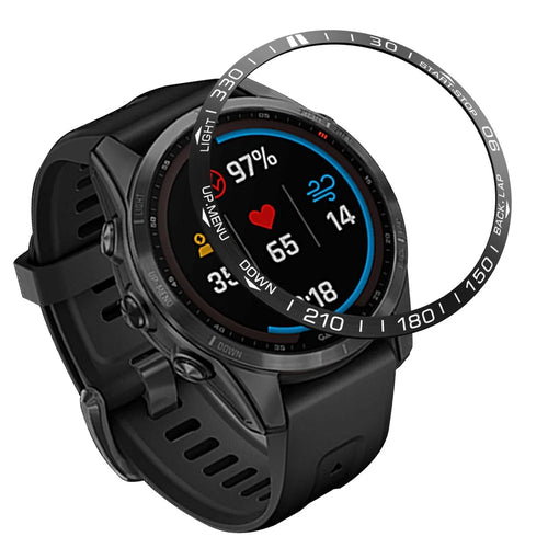 For Garmin Fenix 7S Scale Design Stainless Steel Watch Protective Bezel Decor Ring - Black/White - 1