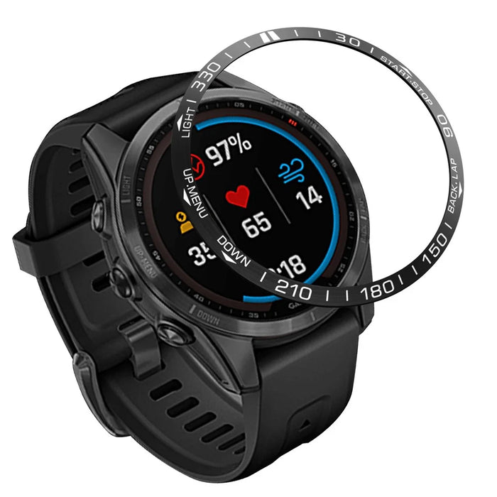 For Garmin Fenix 7S Scale Design Stainless Steel Watch Protective Bezel Decor Ring - Black/White - 1