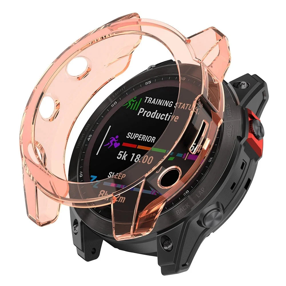 For Garmin Fenix 7/7 Solar/7 Sapphire Solar Half-pack Hollowed Transparent Watch Case Cover  - Transparent Pink - 1