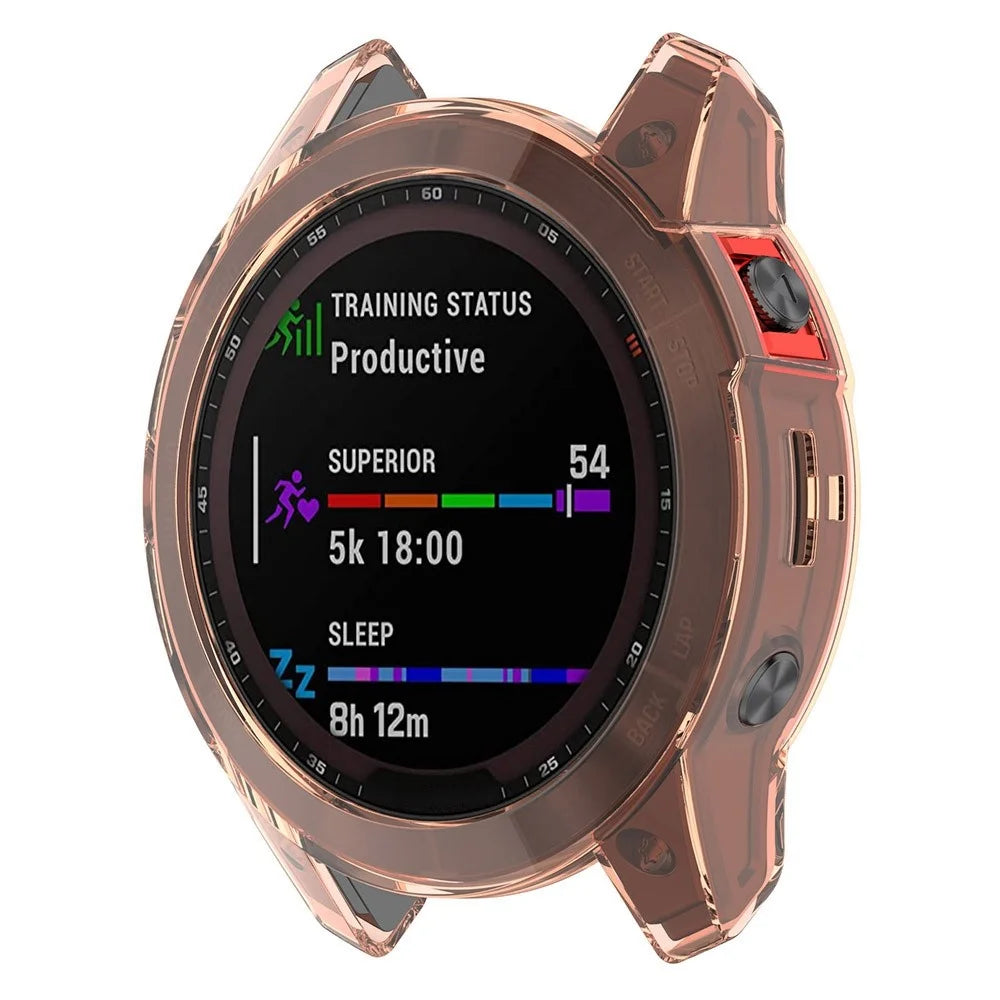 For Garmin Fenix 7/7 Solar/7 Sapphire Solar Half-pack Hollowed Transparent Watch Case Cover  - Transparent Pink - 2