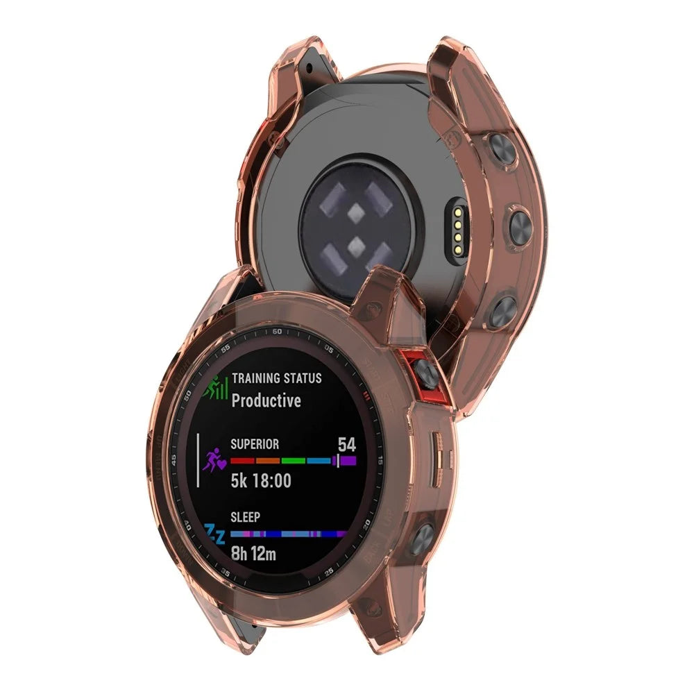 For Garmin Fenix 7/7 Solar/7 Sapphire Solar Half-pack Hollowed Transparent Watch Case Cover  - Transparent Pink - 7