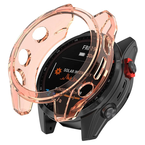 For Garmin Fenix 7S/7S Solar/7S Sapphire Solar Transparent Watch Case Frame Anti-scratch Protective Cover - Transparent Pink - 1