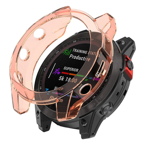 For Garmin Epix Gen2 Anti-fall Anti-scratch Transparent Watch Case Durable TPU Protective Cover - Transparent Pink - 1