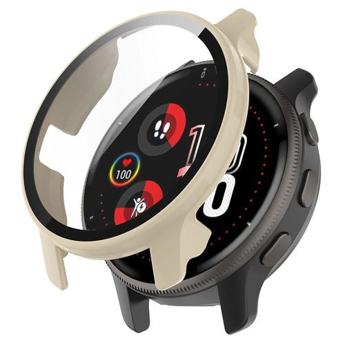 For Garmin Venu2 Plus Durable Hard PC Watch Cover Case with Built-in Tempered Glass Screen Protector - Ivory White - 1
