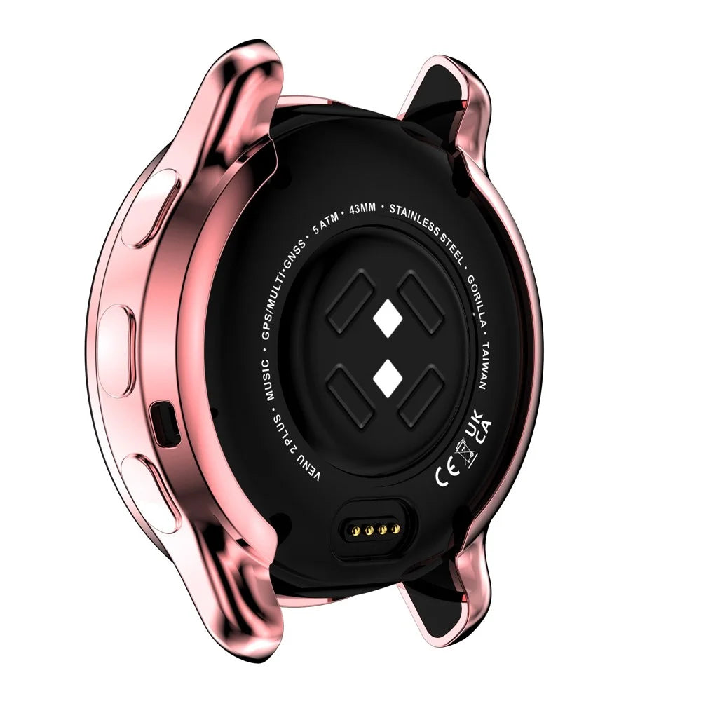 For Garmin Venu 2 Plus Soft TPU Electroplated Frame Protective Case All-Around Screen Protector Cover - Pink - 7