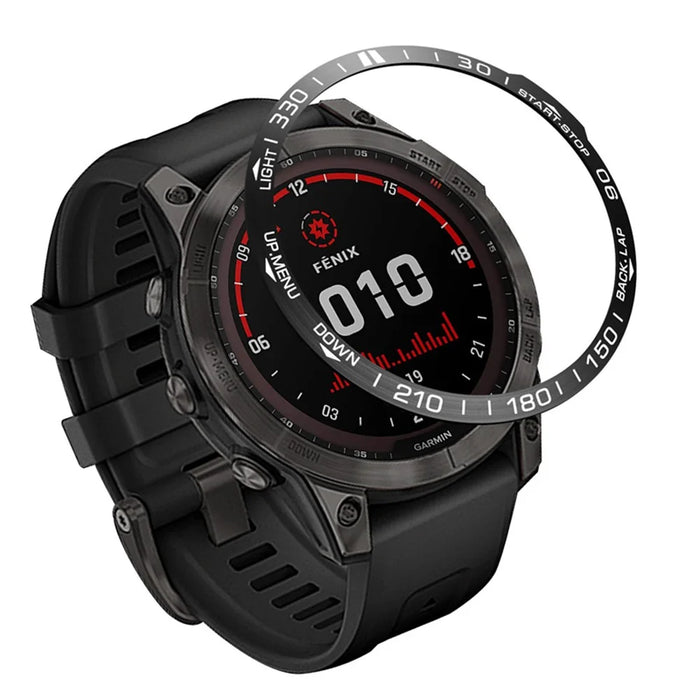 Stainless Steel Watch Bezel for Garmin Fenix 7X Ring Cover Protector Smart Watch Replacement Part (Type A) - Black Ring White Letters - 2
