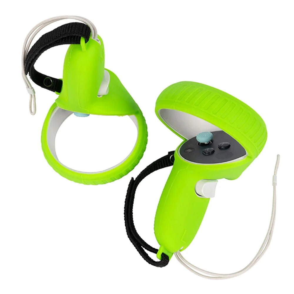 1 Pair Anti-scratch Silicone Controller Grip Cover for Oculus Quest 2 VR Accessories Gamepad Handle Protector - Green - 2