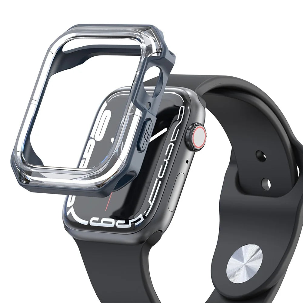 For Apple Watch Series 9 / 8 / 7 45mm Transparent Dual Color Soft TPU Hollowed Watch Cover - Transparent / Midnight Blue - 1