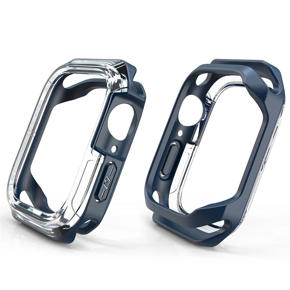For Apple Watch Series 9 / 8 / 7 45mm Transparent Dual Color Soft TPU Hollowed Watch Cover - Transparent / Midnight Blue - 3