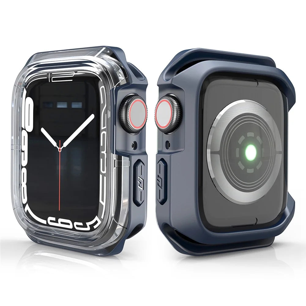 For Apple Watch Series 9 / 8 / 7 45mm Transparent Dual Color Soft TPU Hollowed Watch Cover - Transparent / Midnight Blue - 4