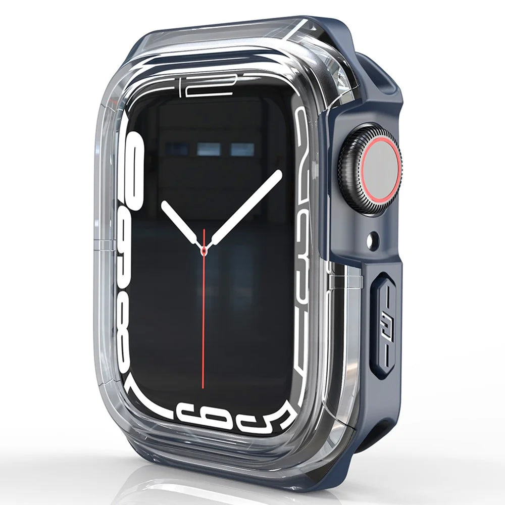 For Apple Watch Series 9 / 8 / 7 45mm Transparent Dual Color Soft TPU Hollowed Watch Cover - Transparent / Midnight Blue - 5