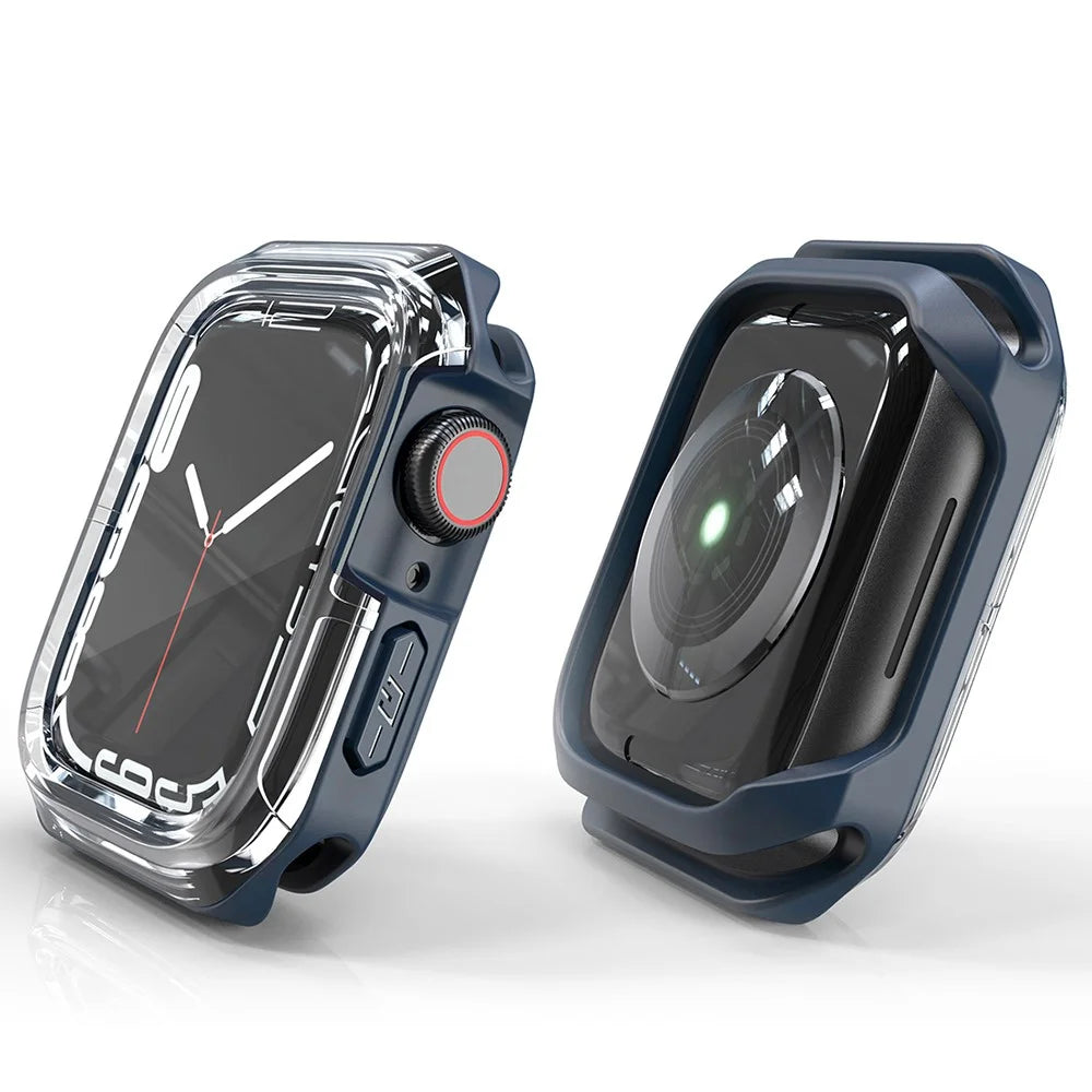 For Apple Watch Series 9 / 8 / 7 45mm Transparent Dual Color Soft TPU Hollowed Watch Cover - Transparent / Midnight Blue - 6