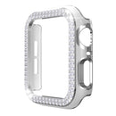 For Apple Watch Series 4 / 5 / 6 44mm / SE 44mm / SE (2022) 44mm Fashion Electroplating Two Row Rhinestones Decor Smart Watch Half Case PC Anti-collision Cover - White / Silver - 4