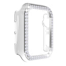 For Apple Watch Series 4 / 5 / 6 44mm / SE 44mm / SE (2022) 44mm Fashion Electroplating Two Row Rhinestones Decor Smart Watch Half Case PC Anti-collision Cover - White / Silver - 6
