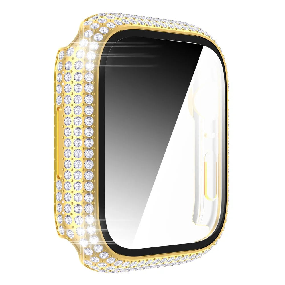 For Apple Watch Series 9 / 8 / 7 41mm Rhinestone Decorated PC  Watch Case with Anti-scratch Tempered Glass Screen Protector - Gold - 5