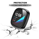 For Fitbit Versa 3/Sense Electroplating Hard PC Case with Tempered Glass Screen Protector Scratch Resistant Smart Watch Case - Black - 2