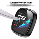For Fitbit Versa 3/Sense Electroplating Hard PC Case with Tempered Glass Screen Protector Scratch Resistant Smart Watch Case - Black - 6