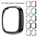 For Fitbit Versa 3/Sense Electroplating Hard PC Case with Tempered Glass Screen Protector Scratch Resistant Smart Watch Case - Black - 7