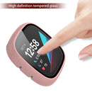 For Fitbit Versa 3/Sense Anti-Scratch Matte Hard PC Case with Tempered Glass Screen Protector Wear-Resistant Smart Watch Cover - Pink - 2