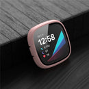 For Fitbit Versa 3/Sense Anti-Scratch Matte Hard PC Case with Tempered Glass Screen Protector Wear-Resistant Smart Watch Cover - Pink - 6