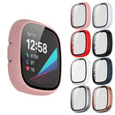 For Fitbit Versa 3/Sense Anti-Scratch Matte Hard PC Case with Tempered Glass Screen Protector Wear-Resistant Smart Watch Cover - Pink - 7