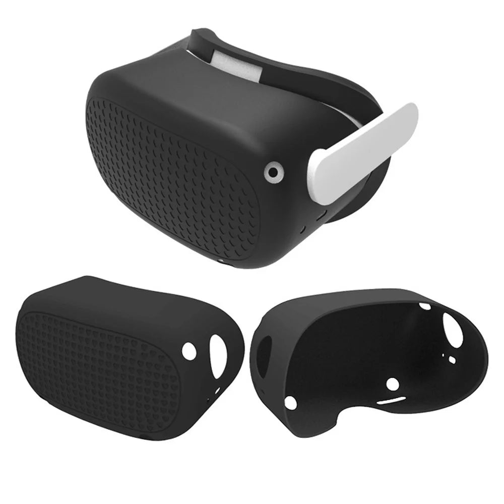 For Oculus Quest2 VR Glasses Silicone Protective Headset Cover Shock-Resistant VR Gaming Headset Case - Black - 1