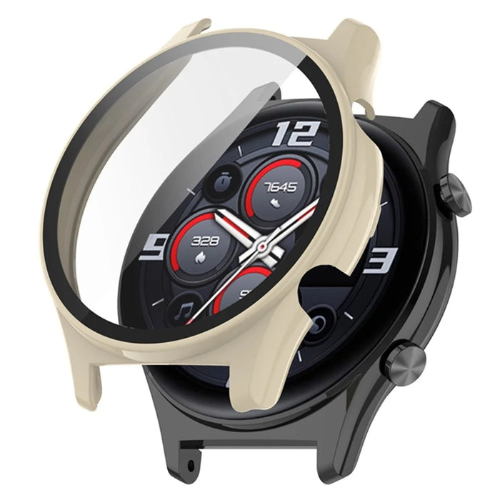 For Honor Watch GS3 46mm Hard PC Anti-drop Watch Case with Tempered Glass Screen Protector - Beige - 1