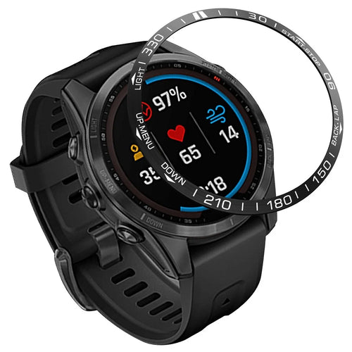 For Garmin Fenix 7S Anti-scratch Metal Watch Bezel Ring Protection Ring - Black - 1