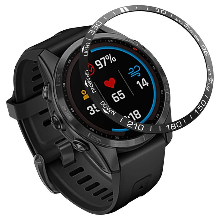 For Garmin Fenix 7S Anti-scratch Metal Watch Bezel Ring Protection Ring - Black - 1