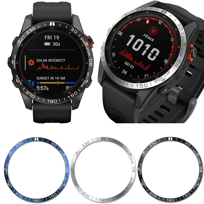 For Garmin Fenix 7S Anti-scratch Metal Watch Bezel Ring Protection Ring - Black - 5