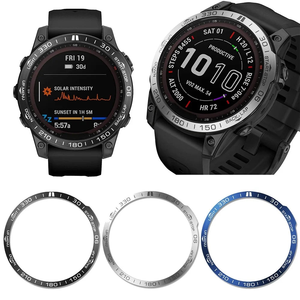 For Garmin Fenix 7X Dial Metal Anti-scratch Bezel Ring Watch Protection Ring - Black - 5
