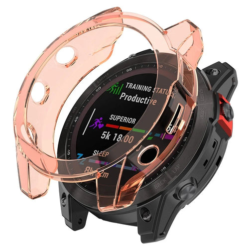 For Garmin Fenix 7S Watch Case Transparent Soft TPU Well-protected Lightweight Cover - Transparent Orange - 1