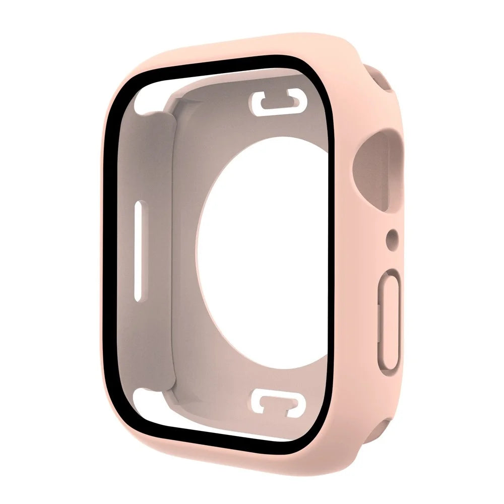 For Apple Watch Series 9 / 8 / 7 41mm Tempered Glass Film Waterproof PC Watch Case with Back Cover - Pink - 2