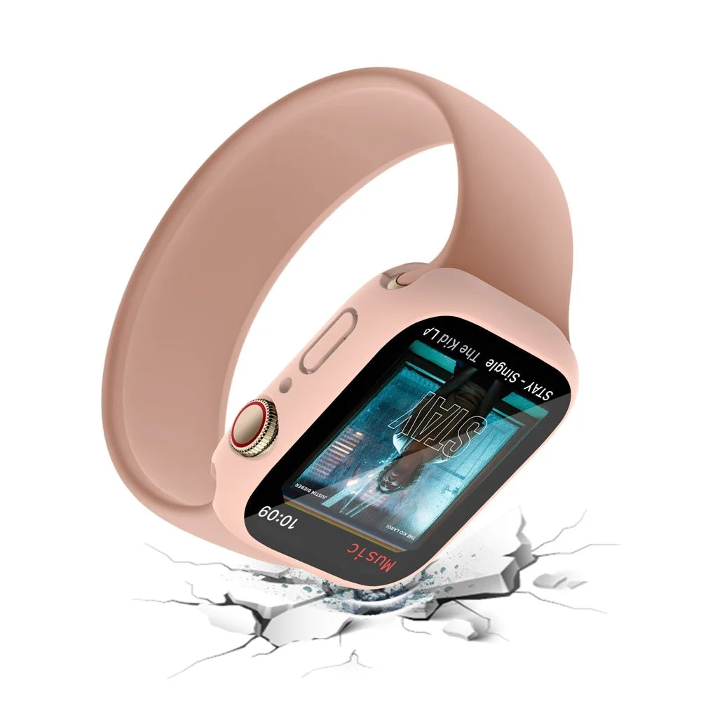 For Apple Watch Series 9 / 8 / 7 41mm Tempered Glass Film Waterproof PC Watch Case with Back Cover - Pink - 5