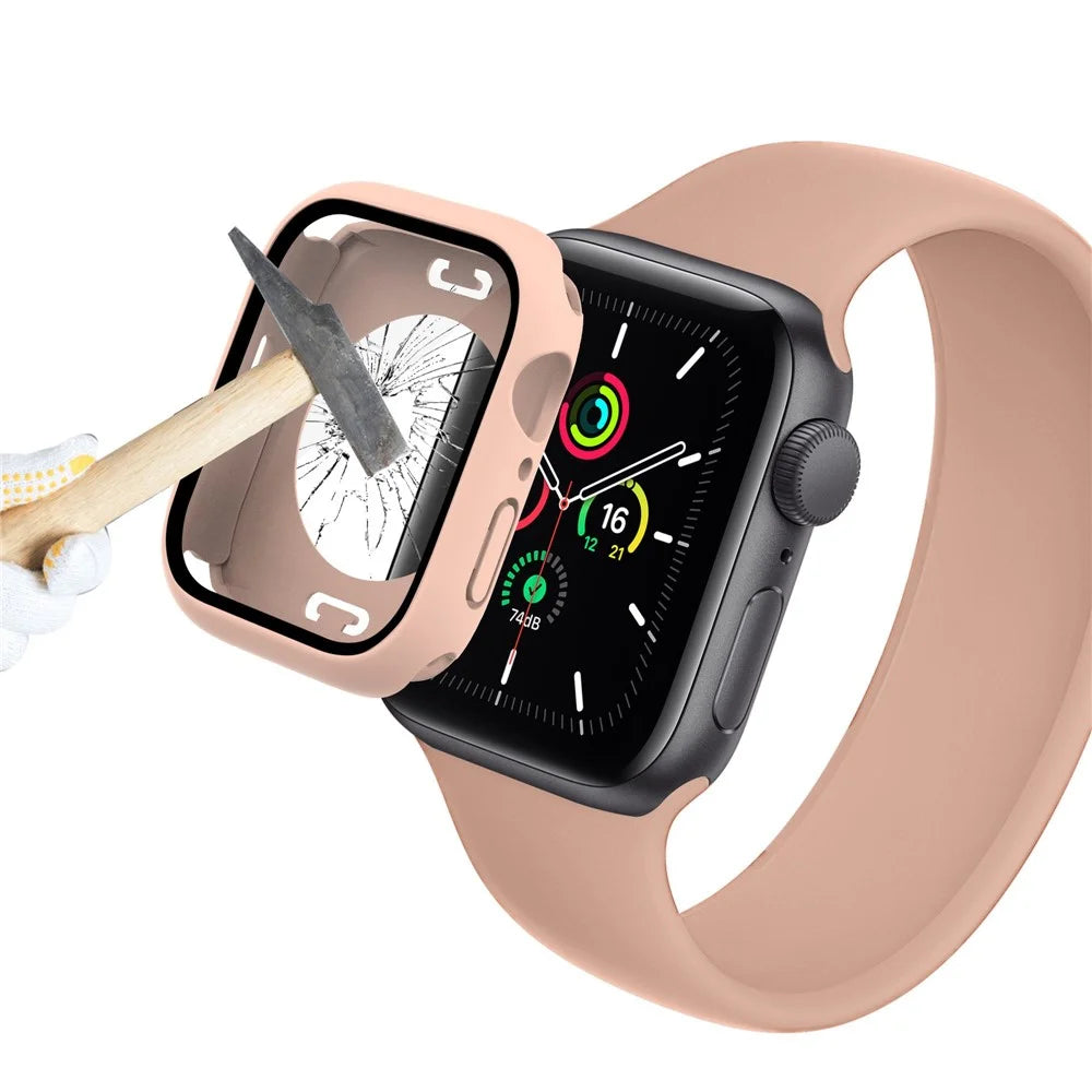 For Apple Watch Series 9 / 8 / 7 41mm Tempered Glass Film Waterproof PC Watch Case with Back Cover - Pink - 6