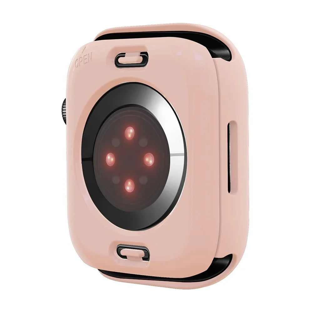 For Apple Watch Series 9 / 8 / 7 41mm Tempered Glass Film Waterproof PC Watch Case with Back Cover - Pink - 7
