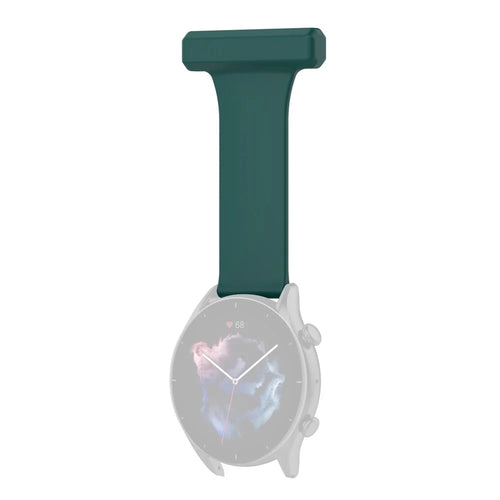 For Huawei Watch GT Runner/Samsung Galaxy Watch3 45mm Pin Style 22mm Doctor Nurse Watch Silicone Strap Hanging Buckle - Dark Green - 1