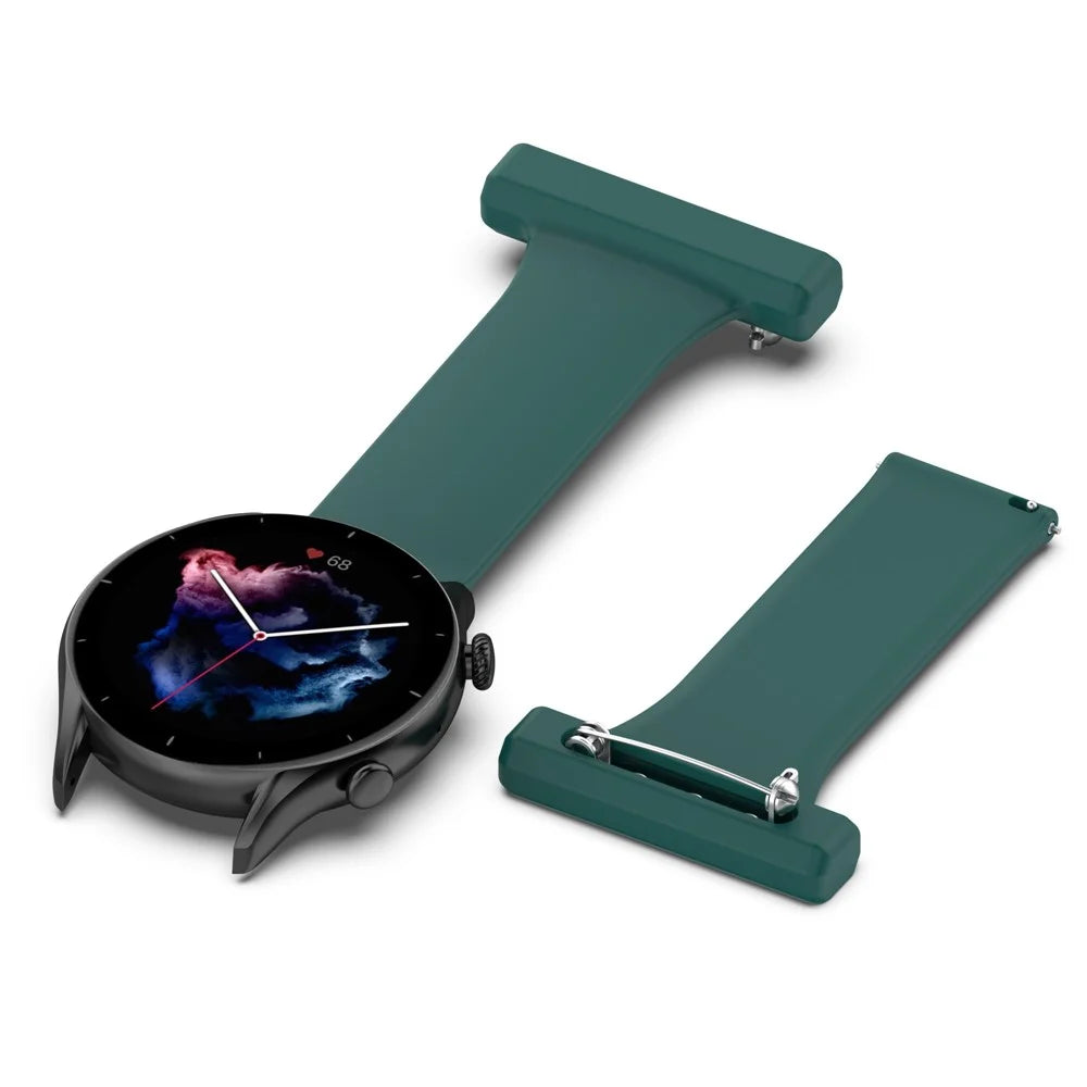 For Huawei Watch GT Runner/Samsung Galaxy Watch3 45mm Pin Style 22mm Doctor Nurse Watch Silicone Strap Hanging Buckle - Dark Green - 2